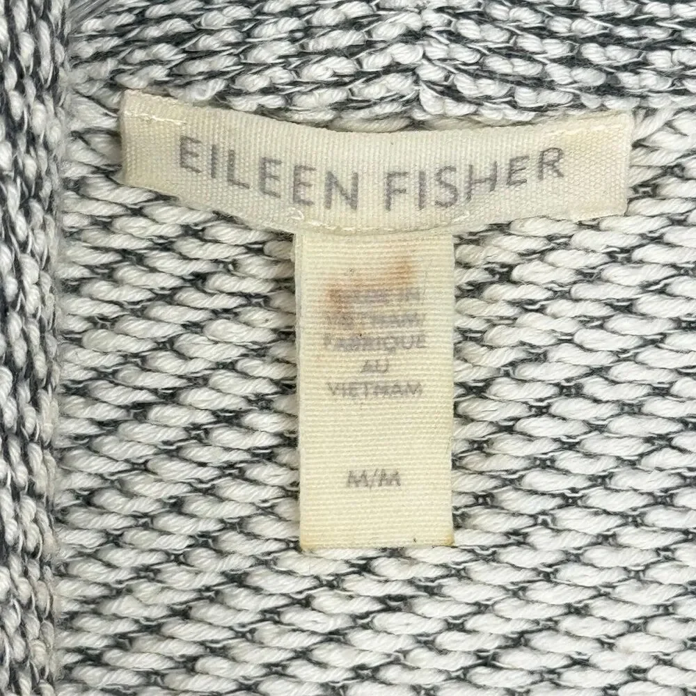 EILEEN FISHER Cardigan Medium Organic Cotton Shawl Collar Open Front Gray
